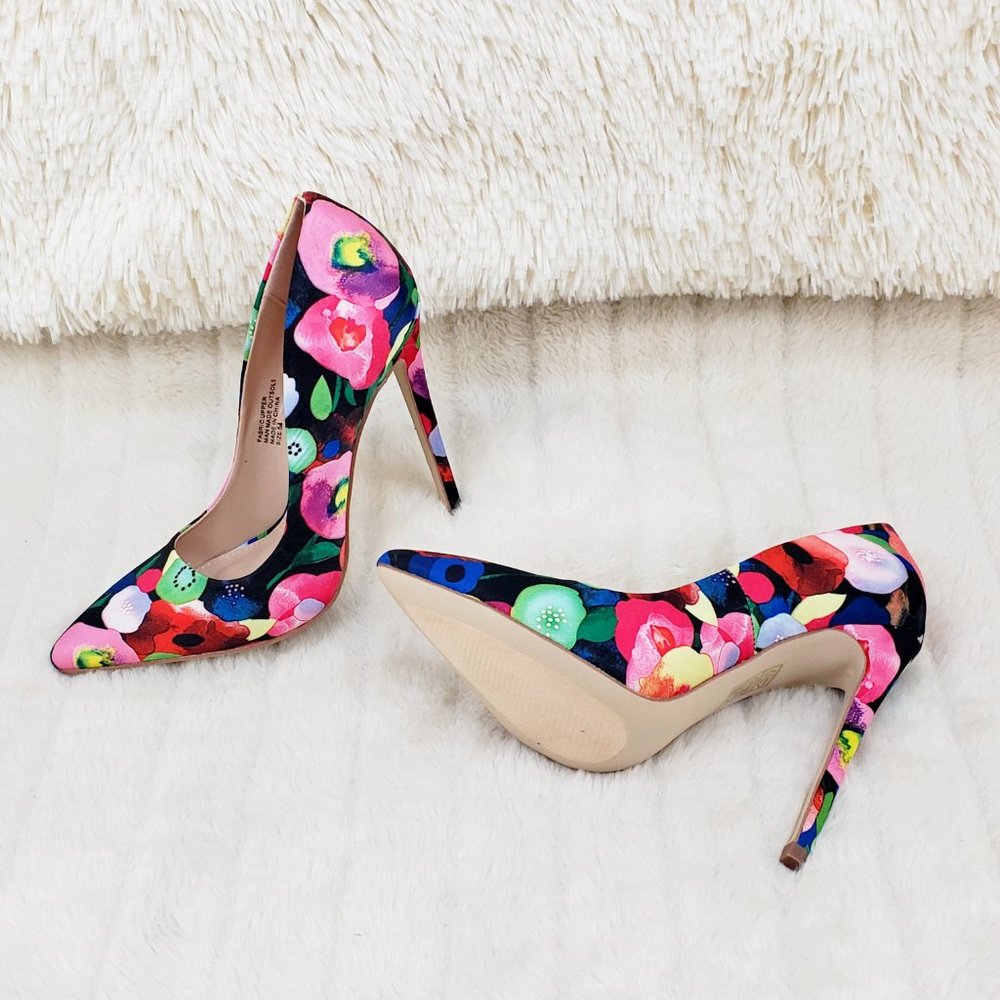 Multi Floral High Heel Pumps Slip On Shoes - Picture 4 of 9